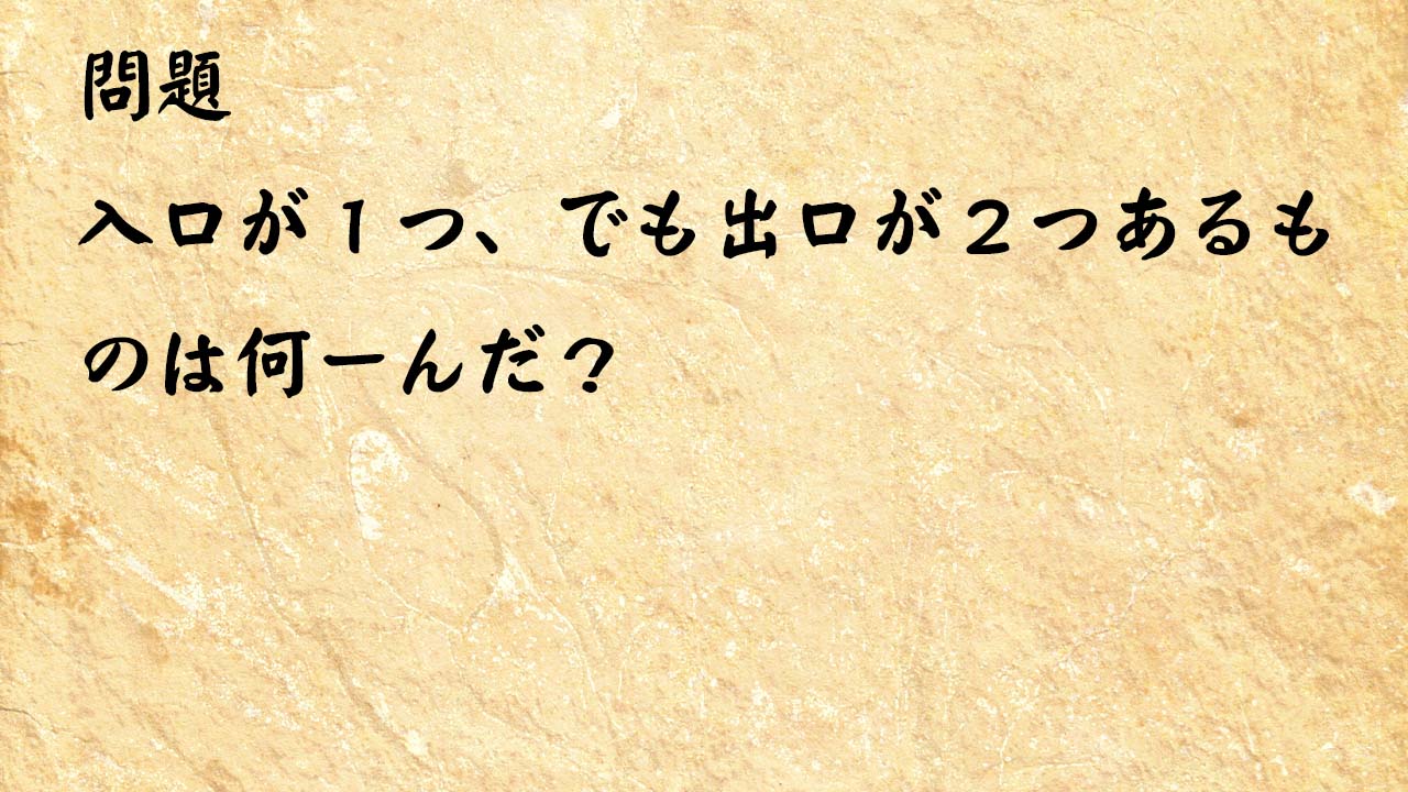 なぞなぞ簡単　入口が１つ、でも出口が２つあるものは何ーんだ？