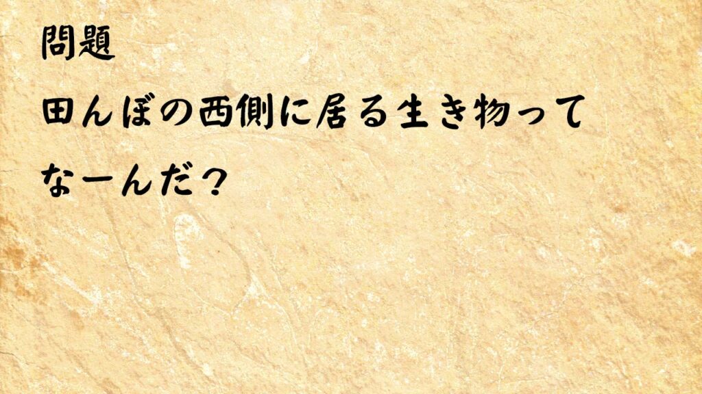 なぞなぞ高齢者介護　田んぼの西側に居る生き物ってなーんだ？