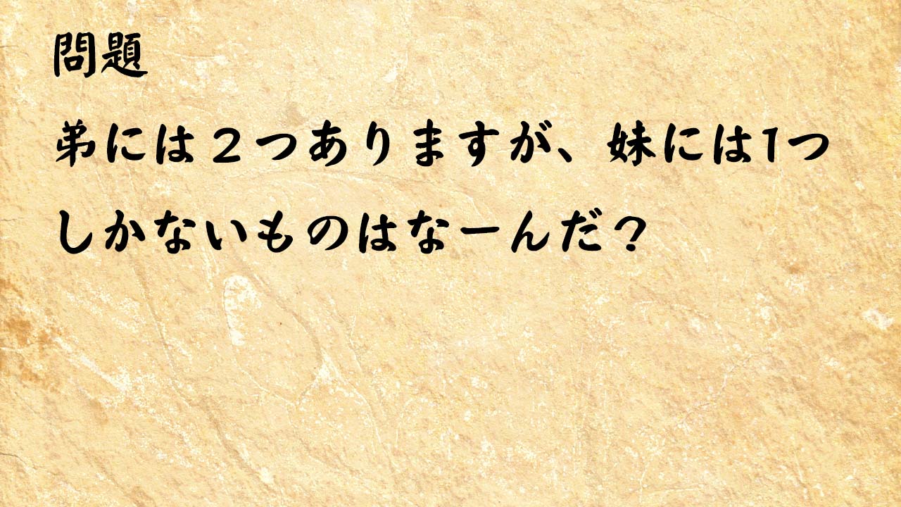 なぞなぞ頭の体操　弟には２つありますが、妹には1つしかないものはなーんだ？