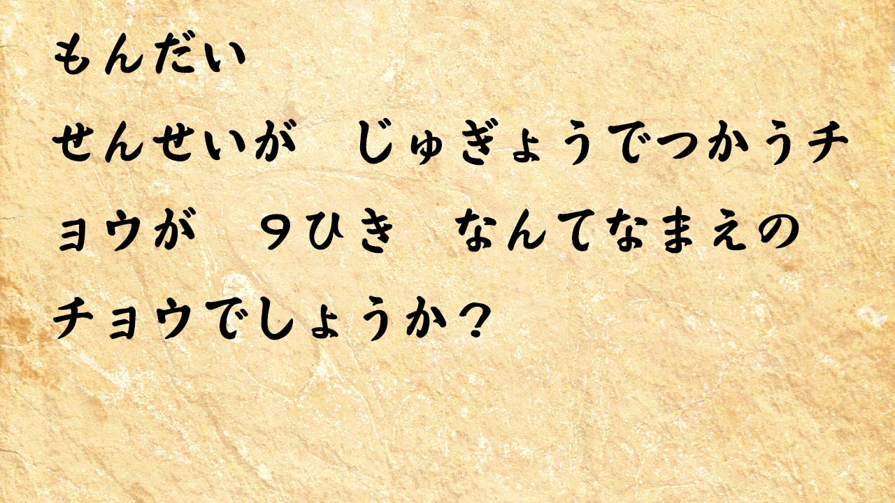 なぞなぞ小学1年生、５歳、６歳　せんせいが　じゅぎょうでつかうチョウが　９ひき　なんてなまえの　チョウでしょうか？